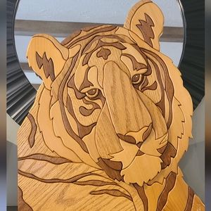 Intarsia wooden tiger wall decor
